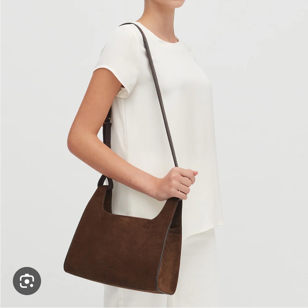 Cuyana Double Loop Crossbody Brown Suede